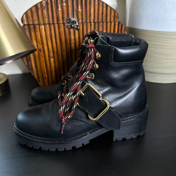 SANDRO PARIS Noir Grant Lace Up Leather Combat Buckle Boots Black - Picture 5 of 10